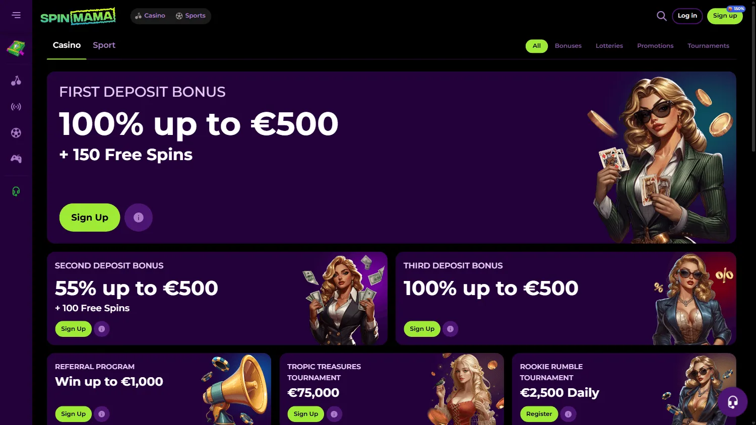 Spinmama Casino promotions area on desktop with Australian welcome offers